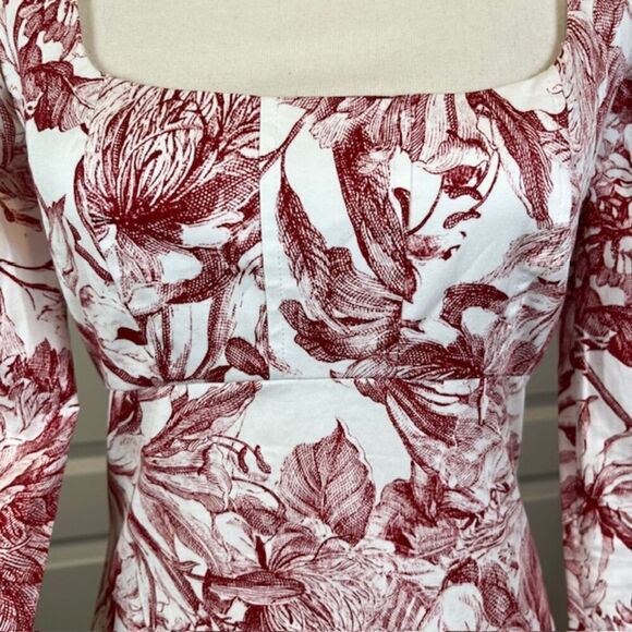 Petersyn Lilah Dress in Perth Long Puff Sleeve Zip Back Mini Red White Size XS - Picture 4 of 15